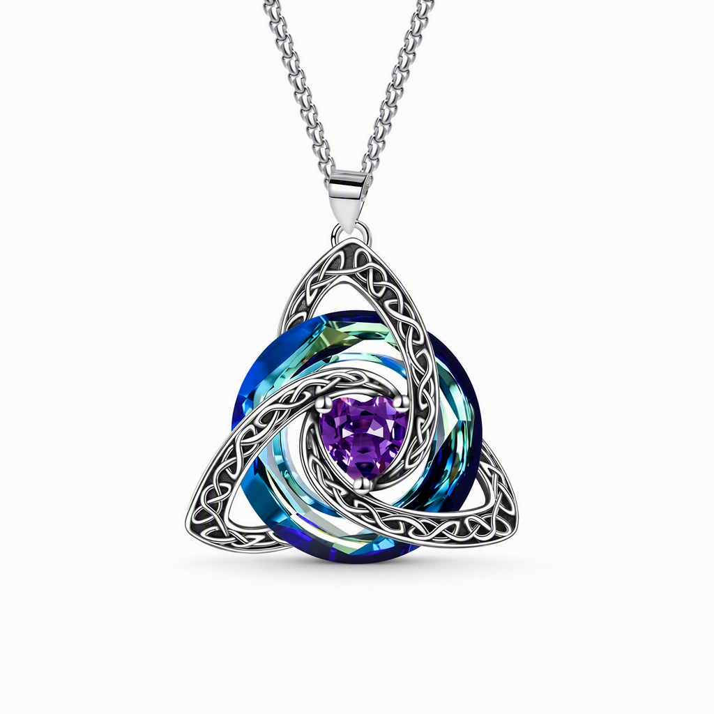 π Celtic Knot Birthstone Necklace: Heart Crystal, 12 Colors, Copper & Zircon, 45+5cm Chain