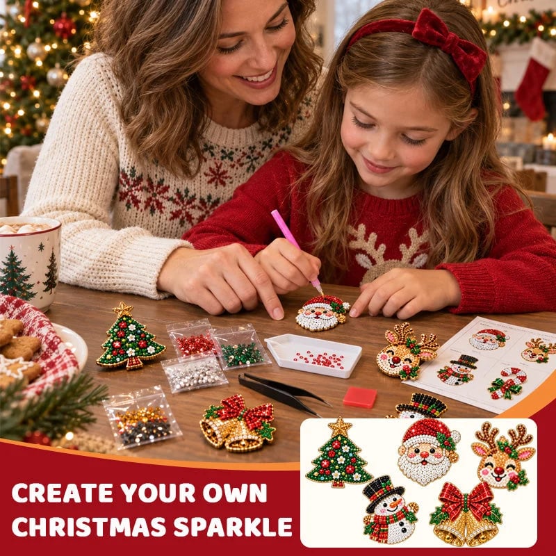 ⏳ Last day to save 49% –🎄Beginner-Friendly Christmas Diamond Painting Brooch DIY Kit | 6 Festive Designs with Sparkling Gems & Pin Backs 💎