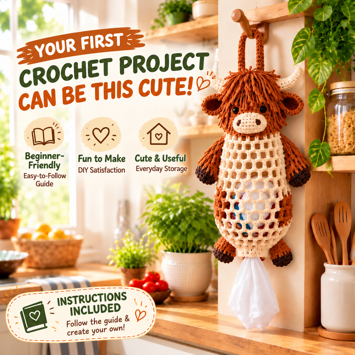 ⏳ Last day to save 49% – 🧶Crochet Animal Bag Holder DIY Kit – Cute & Functional Hanging Storage Craft Kit🎁