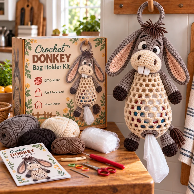 ⏳ Last day to save 49% – 🧶Crochet Animal Bag Holder DIY Kit – Cute & Functional Hanging Storage Craft Kit🎁