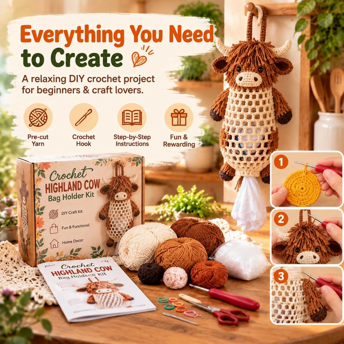 ⏳ Last day to save 49% – 🧶Crochet Animal Bag Holder DIY Kit – Cute & Functional Hanging Storage Craft Kit🎁