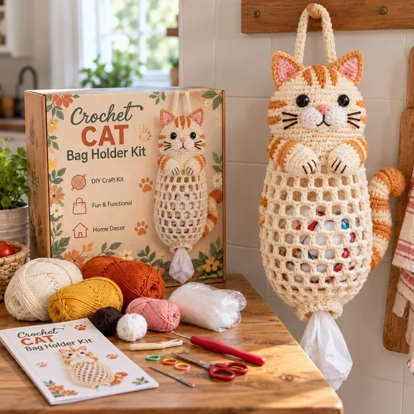 ⏳ Last day to save 49% – 🧶Crochet Animal Bag Holder DIY Kit – Cute & Functional Hanging Storage Craft Kit🎁