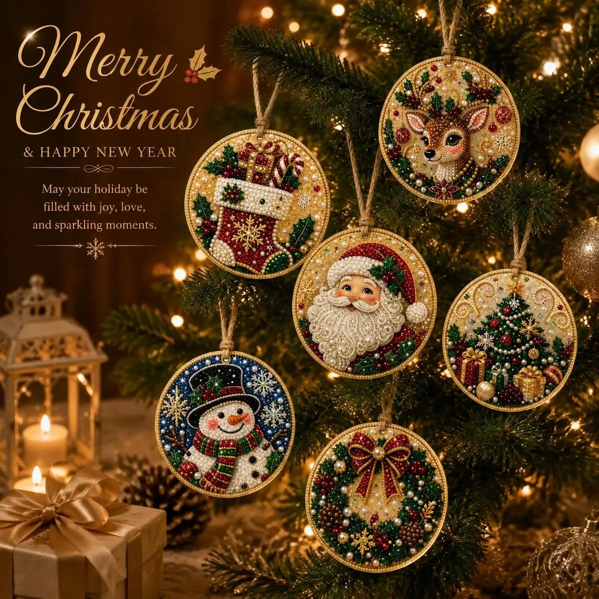 🎄Christmas DIY Diamond Painting Ornaments Kit (6-Piece) 🎅 Xmas Tree Hanging Craft Decoration