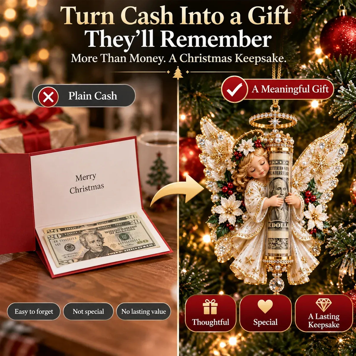 ⏳ Last day to save 49%-👼💵 3D Angel Christmas Cash Gift Ornament – Holiday Money Holder Keepsake ✨