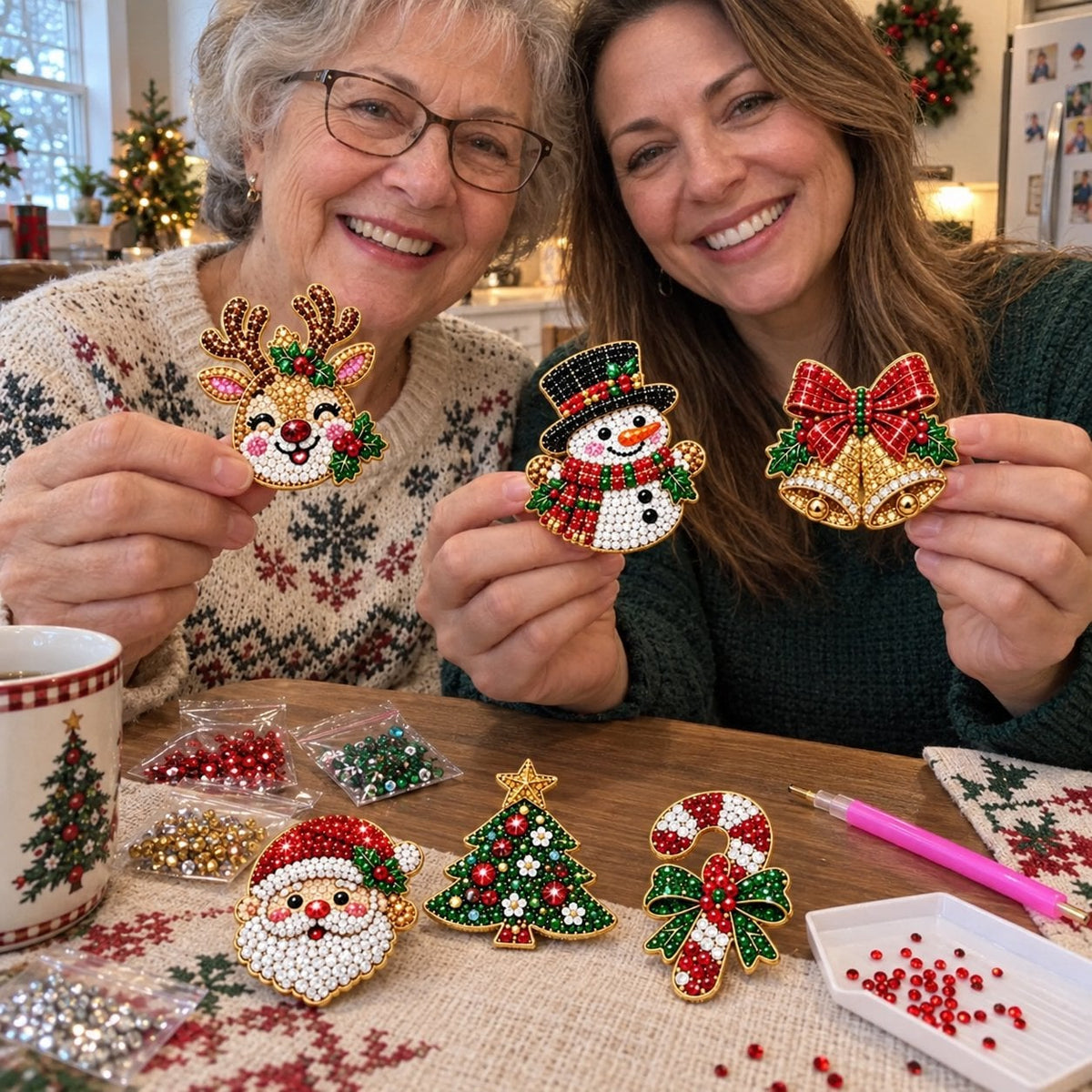 ⏳ Last day to save 49% –🎄Beginner-Friendly Christmas Diamond Painting Brooch DIY Kit | 6 Festive Designs with Sparkling Gems & Pin Backs 💎