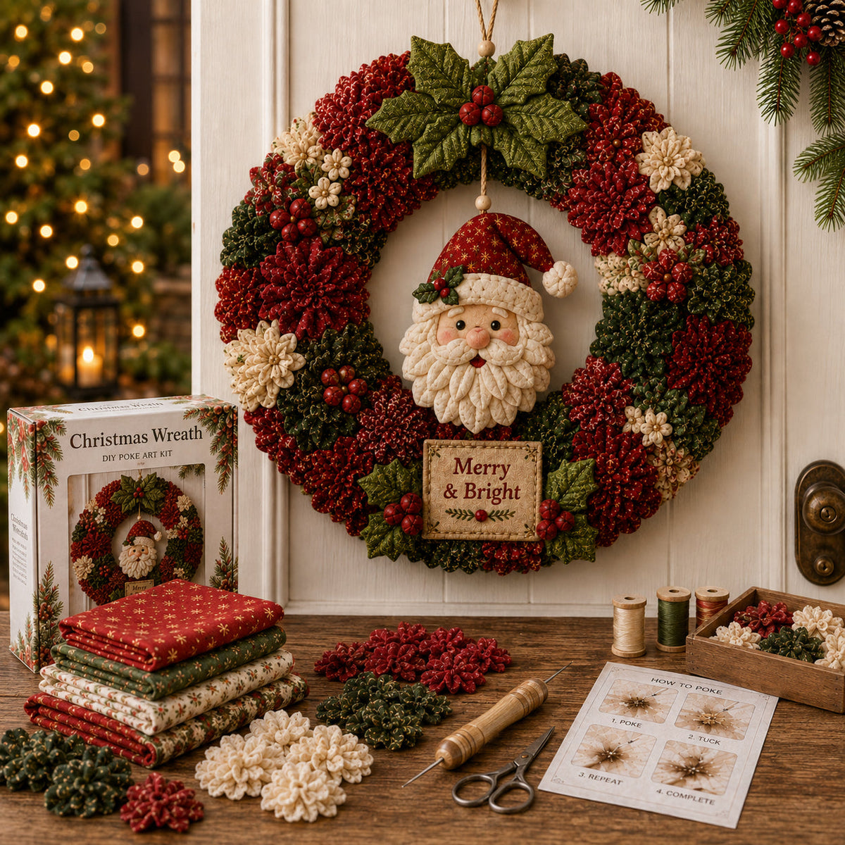 🔥49% Off Last Day🎄3D Fabric Poke Wreath DIY Kit（📦Buy 2, Get FREE Shipping）