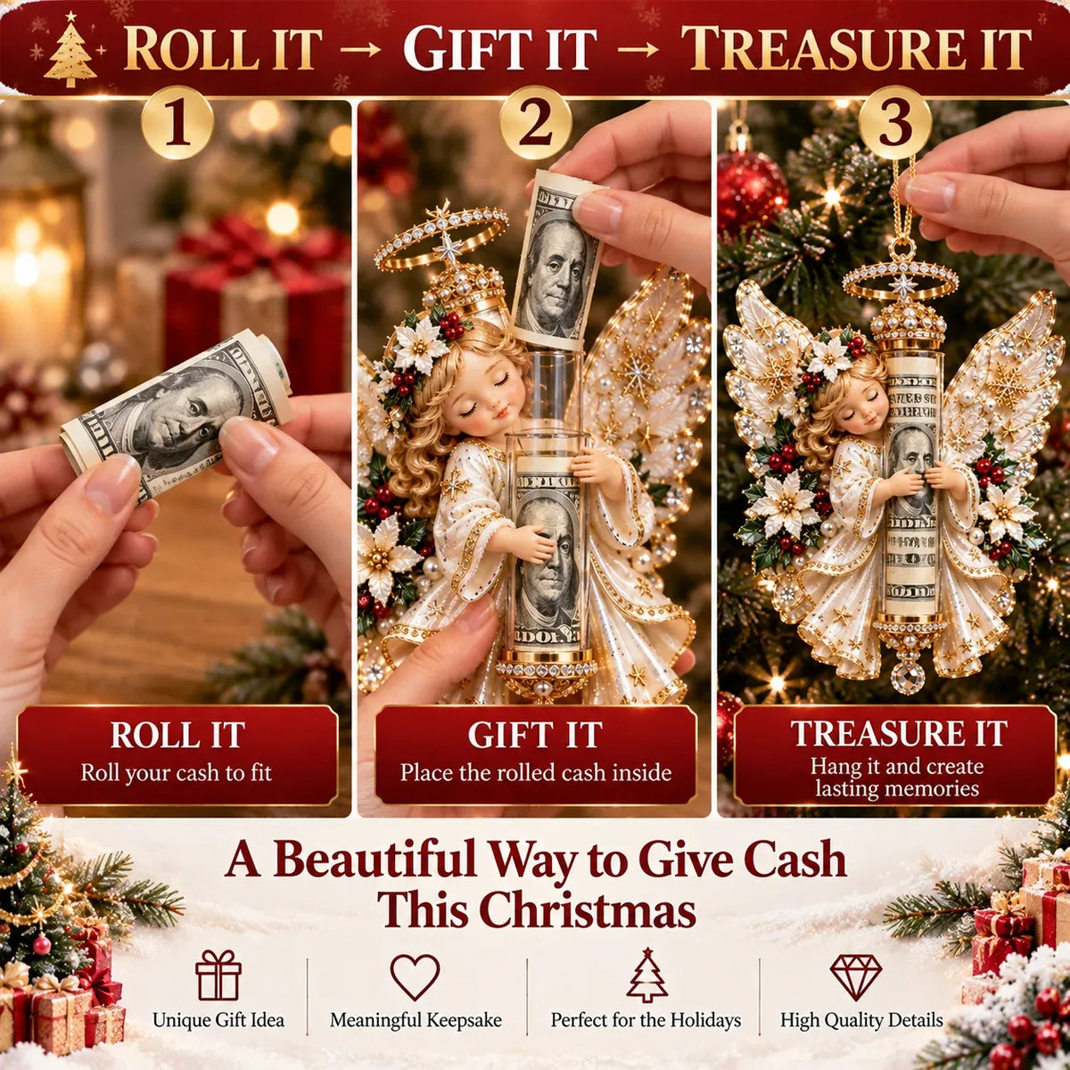 ⏳ Last day to save 49%-👼💵 3D Angel Christmas Cash Gift Ornament – Holiday Money Holder Keepsake ✨