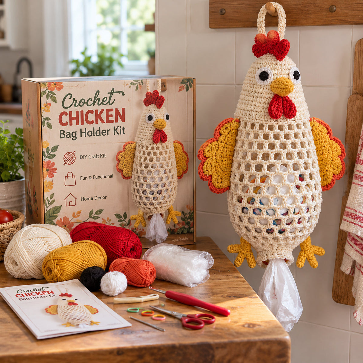 ⏳ Last day to save 49% – 🧶Crochet Animal Bag Holder DIY Kit – Cute & Functional Hanging Storage Craft Kit🎁